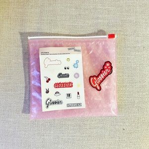 Glossier Pink Pouch + Sticker Sheet Bundle